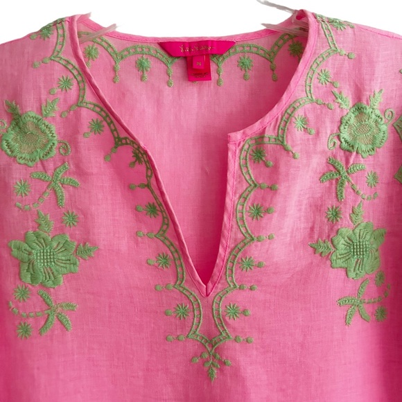Lilly Pulitzer Cotton Candy Pink Lime Coby Linen Tunic M EPC - Picture 2 of 6